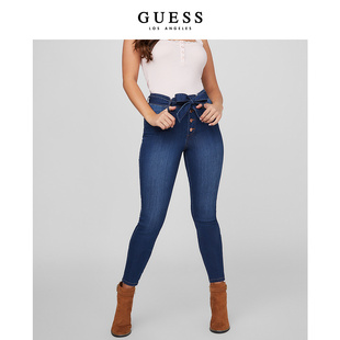 GUESS新夏女士美式复古时尚显瘦水洗高腰牛仔长裤-Q1PA09D3N00