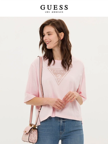 GUESS Женская французская чистое хлопковое бриллиантовое дизайн короткий круглый шейный плеч