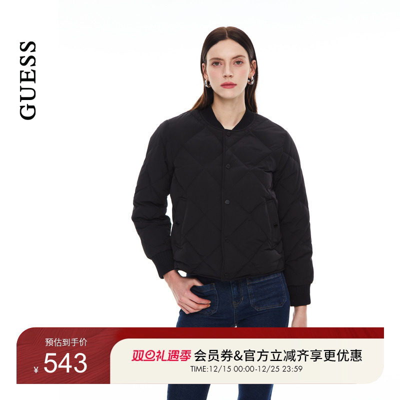 GUESS简约罗纹菱格绗缝羽绒服