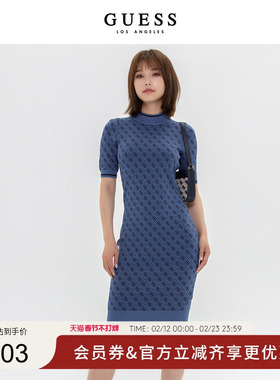 女士法式高级感印花圆领短袖针织连衣裙-W3YK39Z37K0