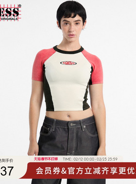 GUESSOriginals 25年新款早秋女士撞色复古短款T恤-W5YR44Z2YJ2
