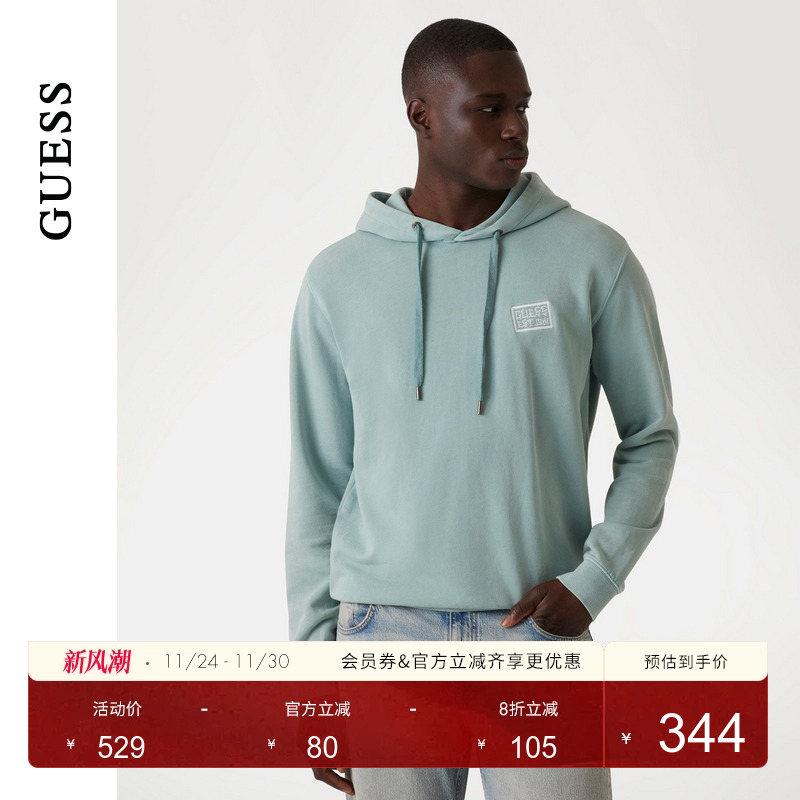 GUESS字母logo长袖连帽针织卫衣