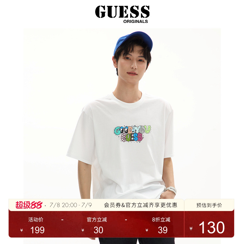 GUESS情侣款精美印花时尚短袖T恤