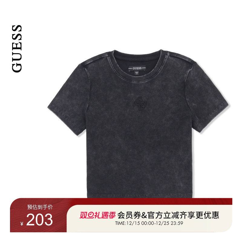 GUESS女士简约纯色短款圆领短袖T恤-W5PP87K2Q40