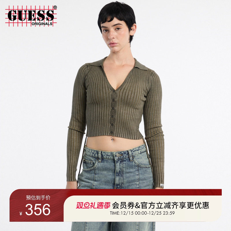GUESSOriginals 25年新款早秋女士撞色复古短款T恤-W5YR42Z2YJ2