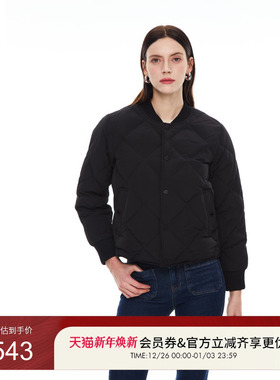 GUESS女士商务通勤简约罗纹菱格绗缝羽绒服-MO4W5880