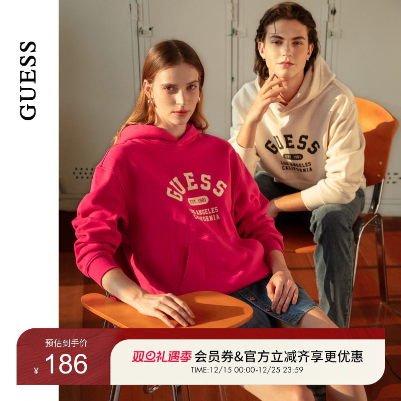 GUESS撞色logo休闲长袖卫衣