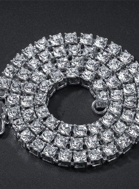 嘻哈项链男士hiphop个性潮全水钻单排项链欧美3mm5mm网球链ins风