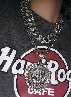 Hiphop古巴项链男潮粗链嘻哈美元吊坠项链字母五角星欧美个性满钻