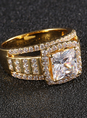 欧美嘻哈微镶锆石金戒指男士18k金大钻潮流设计食指戒rapper指环