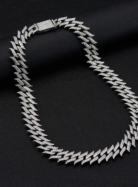 欧美嘻哈满钻古巴链男荆棘倒刺cuban项链街头潮人锁骨链镶钻手链