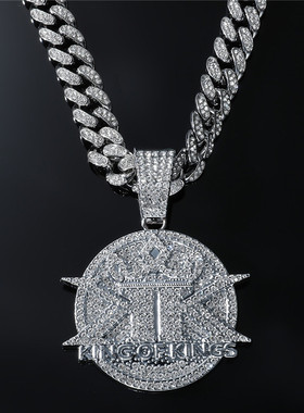 嘻哈古巴项链男士镶钻字母吊坠欧美说唱配饰kings个性时尚锁骨链