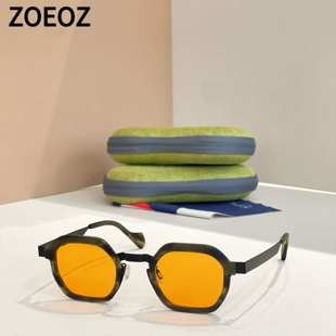 ANNE ORNETTE复古板材中金方形墨镜太阳眼镜男女潮款中小脸型框型