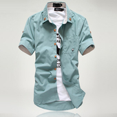 衬衣男士 韩版 寸衣浅绿色 夏装 短袖 潮男式 修身 衬衫 小蘑菇糖果色半袖
