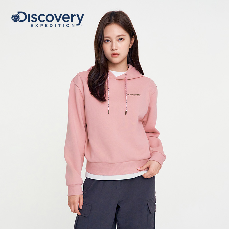 Discovery探索秋冬户外运动半短款长袖套头连帽卫衣女