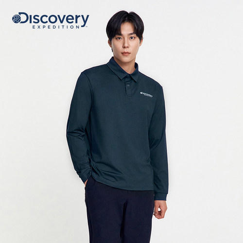 Discovery探索秋冬户外运动长袖T恤舒适简约内搭翻领套头衫上衣男