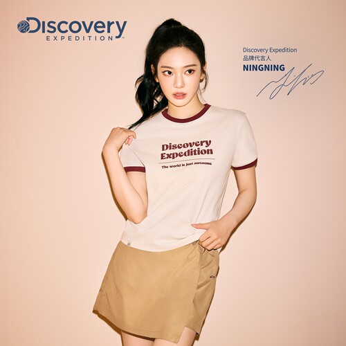 NINGNING同款Discovery探索运动字母印花撞色短袖T恤女26夏新RS94