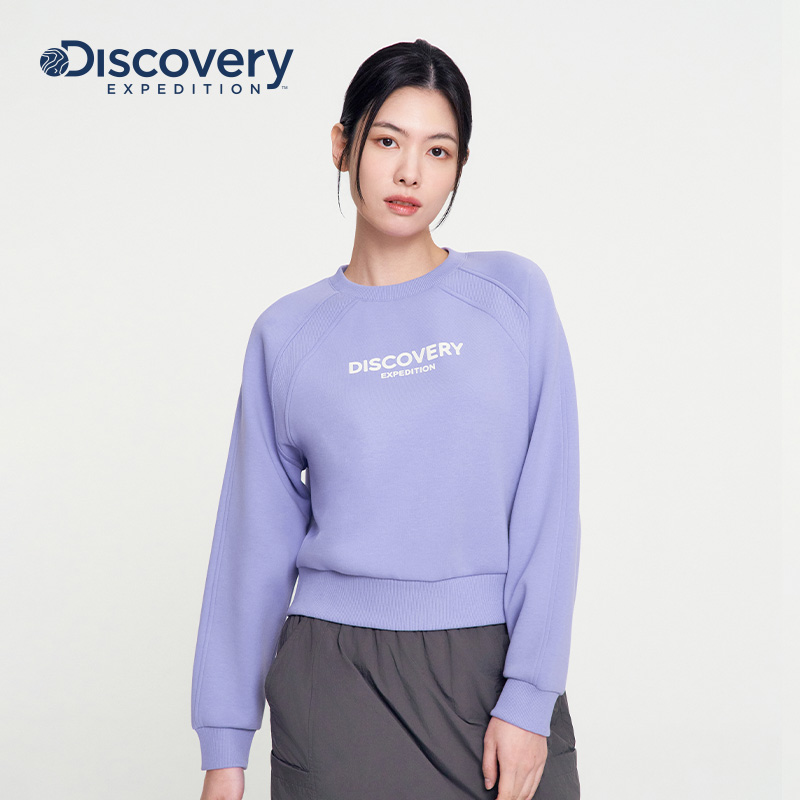 Discovery探索秋冬户外运动套头衫圆领字母运动卫衣基础内搭女