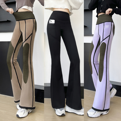 秋冬新款加绒鲨鱼裤女外穿高腰收腹提臀瑜伽加长打底喇叭运动长裤