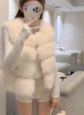 乖乖小囡环保毛毛马甲环保皮草马甲皮草无袖衣长52小个子时尚外套