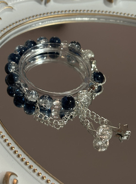 【蓝海之星】星夜冰裂串珠爆花琉璃diy情侣手链蓝色手串闺蜜礼物