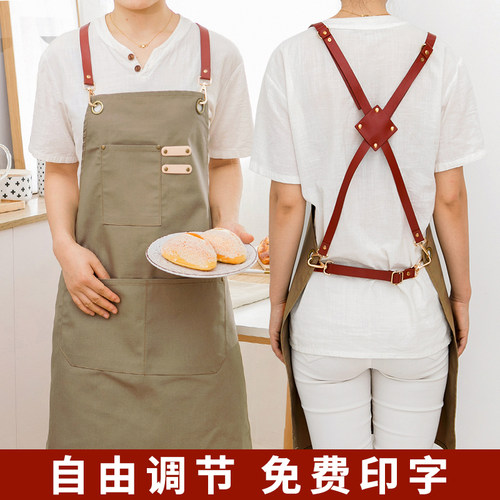 厨房围裙韩版时尚防污男女工作服画室E帆布做饭家用定制印logo印