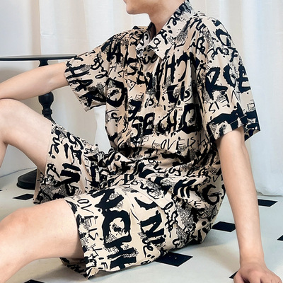 夏季男棉绸睡衣薄款短袖绵绸套装新款大码可外穿家居服2026年