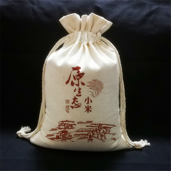 现货印刷大米布袋棉布包装袋粗粮杂粮袋小米束口袋面粉米袋包邮