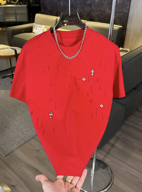 2025早春新款潮牌男女同款百搭时尚圆领T恤高品质烫钻潮流半袖