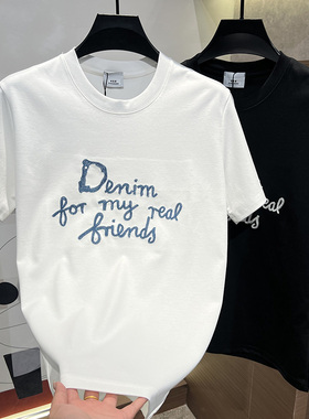 2025秋冬新款简约圆领百搭潮服刺绣轻奢男士休闲短袖时尚男装