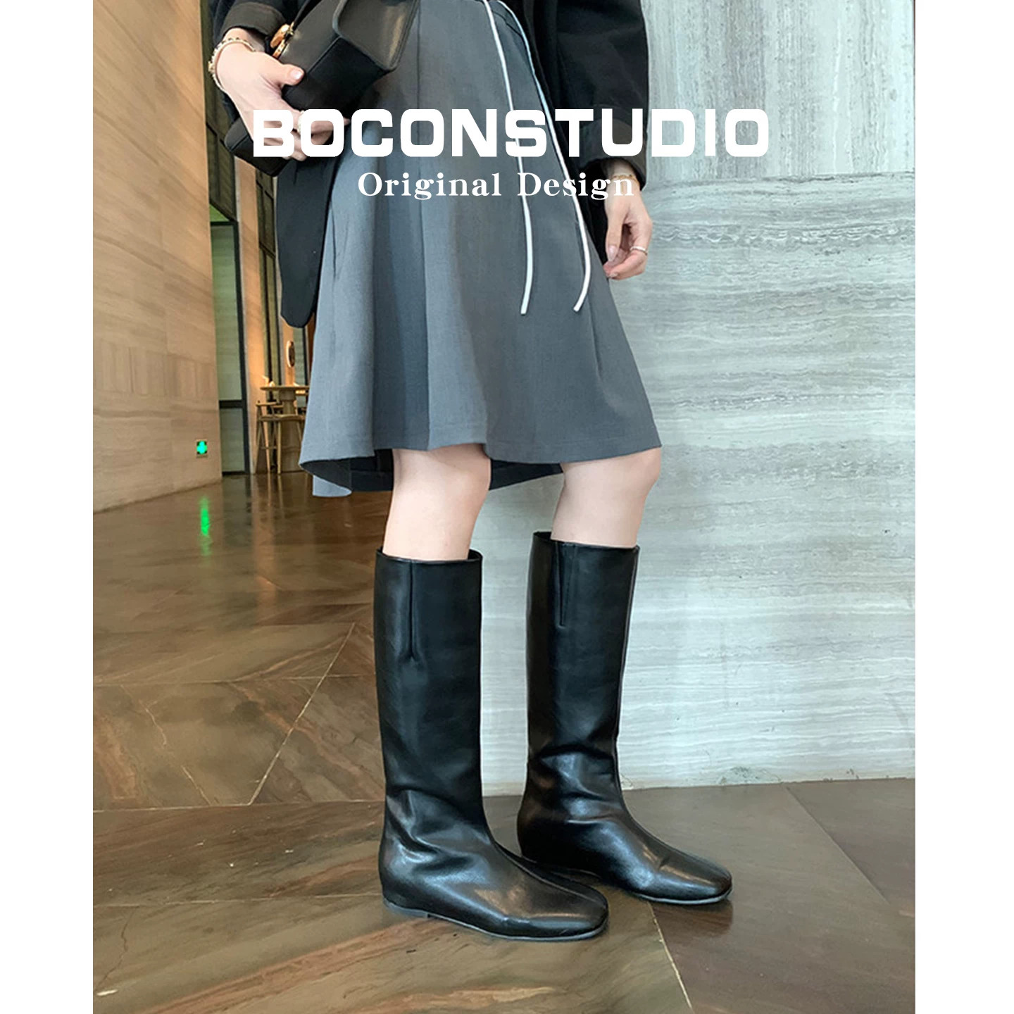 羊皮版小个子内增高长靴女