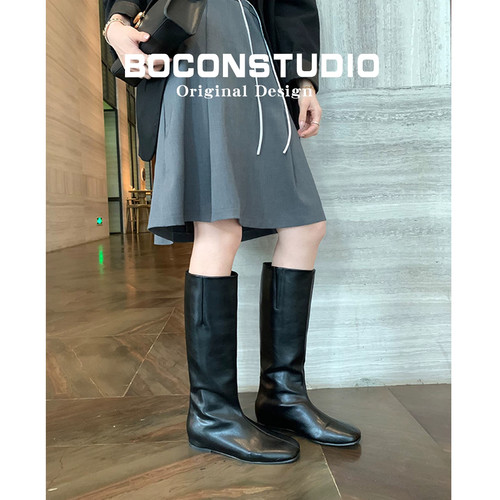 羊皮版小个子内增高长靴女