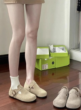 全包真皮勃肯鞋女秋冬加绒2025新款厚底单鞋一脚蹬钓鱼博肯鞋