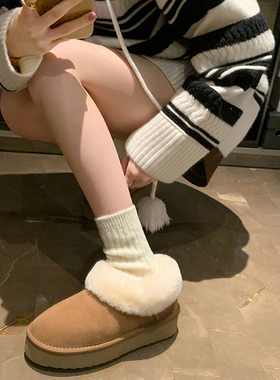 桑坡真羊毛真皮雪地靴女厚底冬季增高短筒靴子保暖加厚雪地棉靴