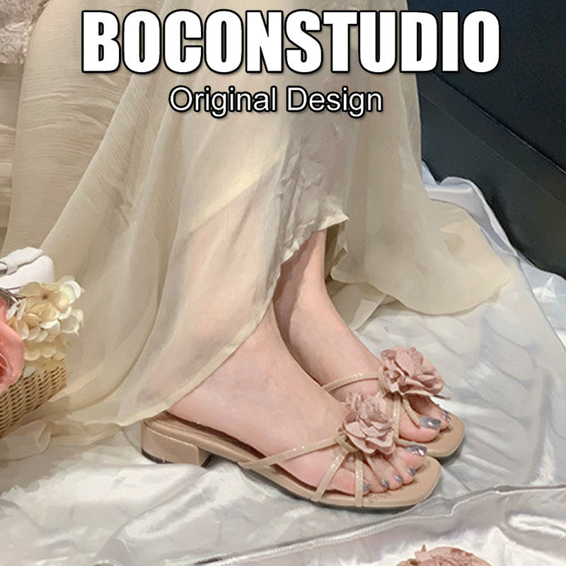增高4cm~法式粗跟凉拖鞋女外穿