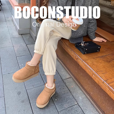 厚底雪地靴增高小个子软底短靴女