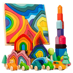 grimms彩虹积木四大元素火焰海浪珊瑚叠石透光积木益智儿童玩具