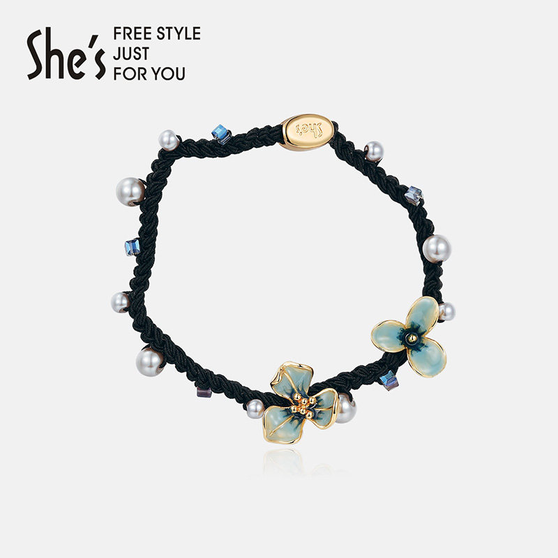 shes茜子梵高鸢尾花手工滴油渐变花朵发圈扎马尾高弹力皮筋发绳女