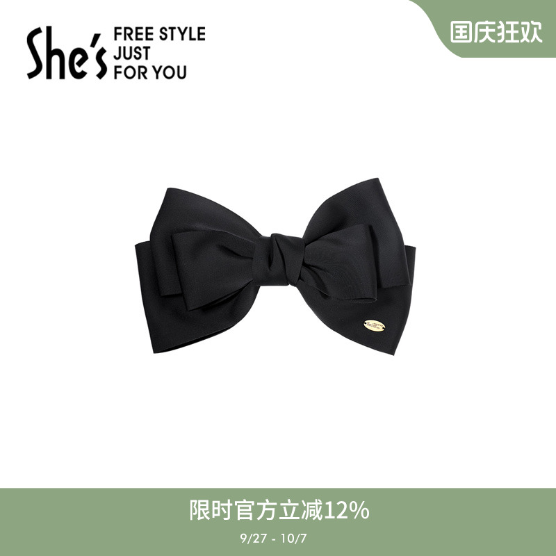 shes茜子高级感轻柔仿真丝缎三层蝴蝶结发夹横夹
