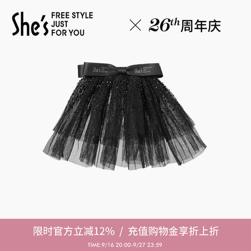 shes茜子优雅蕾丝裙摆双层蝴蝶结横夹弹簧夹马尾夹子发夹女后脑勺
