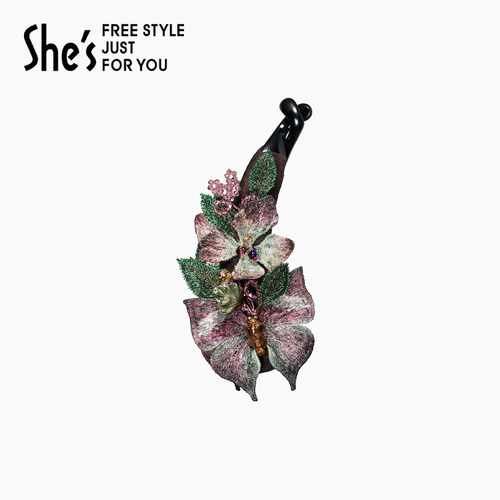shes茜子复古刺绣花朵蝴蝶香蕉夹