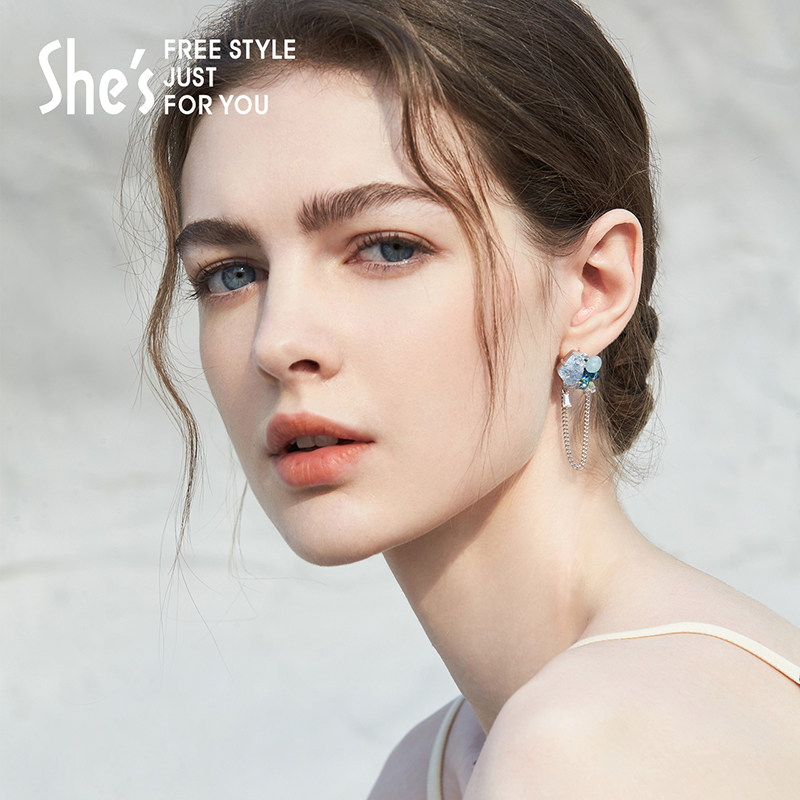 shes茜子原创无边万象璀璨贴片石耳钉显白流苏耳环小众设计耳饰女