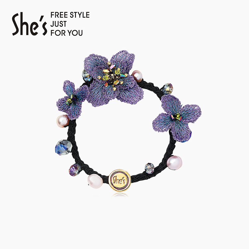 shes茜子手工刺绣花朵编织发圈女