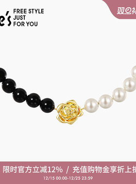 shes茜子巴比耶优雅玫瑰玛瑙工艺珍珠项链轻奢珠宝感颈链锁骨链女