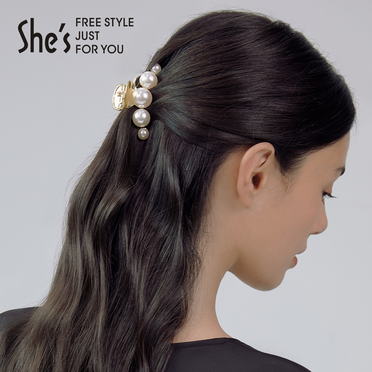 shes茜子复古巴洛克工艺珍珠抓夹盘发发夹鲨鱼夹发卡头饰中号夹子