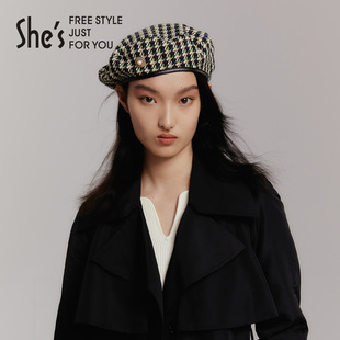 秒杀 千鸟格复古格纹渔夫帽画家帽贝雷帽 shes茜子复古礼赞经典