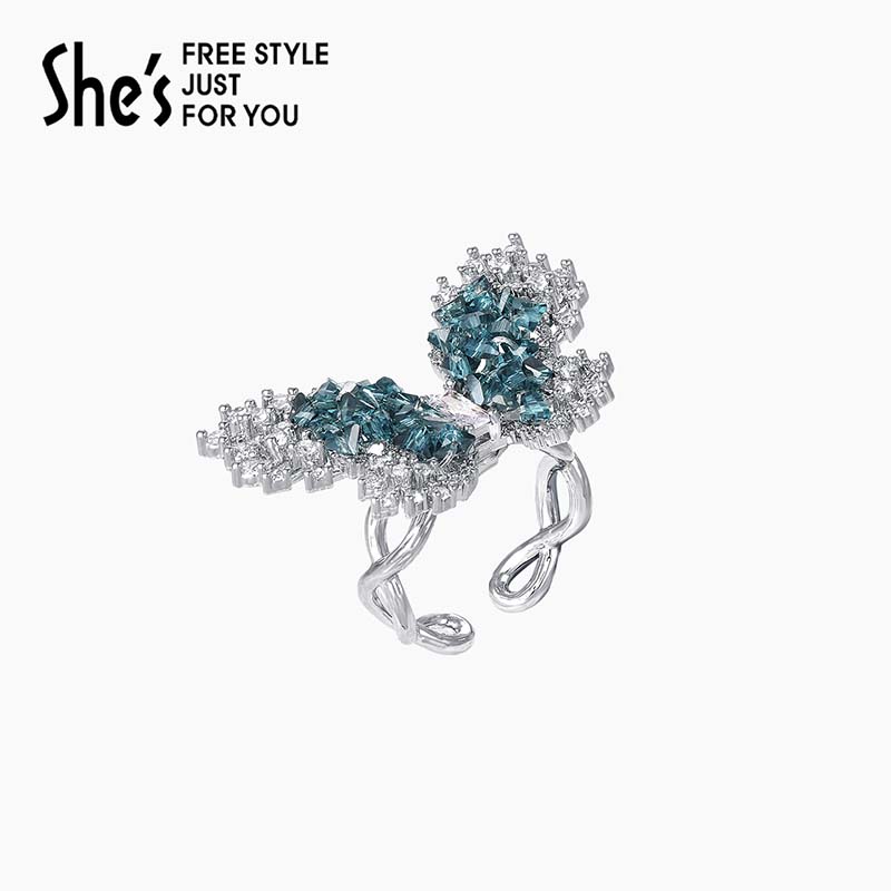 shes茜子耀我宣言仿水晶蝴蝶戒指