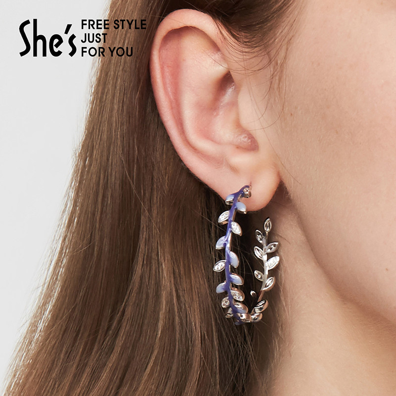 秒杀shes茜子青花瓷原创滴油大气环形柳条枝蔓耳环高级感大圆圈