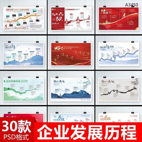 高端企业公司发展历程展板时间轴大事件文化墙PSD设计素材模版