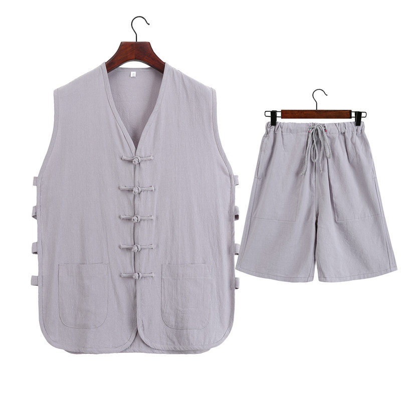 COTTON AND LINEN TANG SUIT MENS MIDDLE-AGED AND ELDERLY VESTS CHINESE STYLE COSTUME SUIT RETRO MENS VEST JACKETS SUMMER HANFU MEN